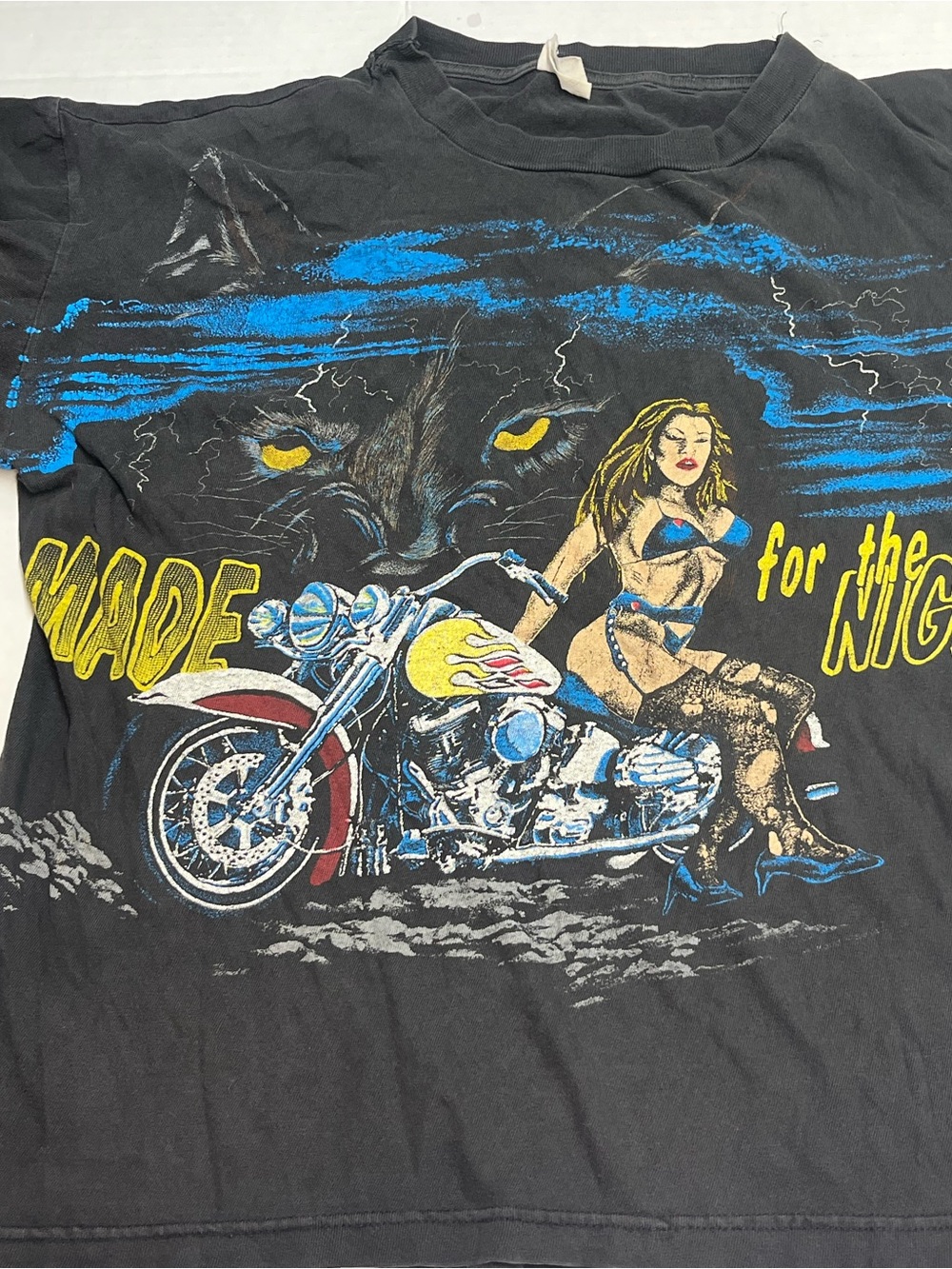 Vintage Black Short Sleeve Biker Artwork Pinup T-Shirt
